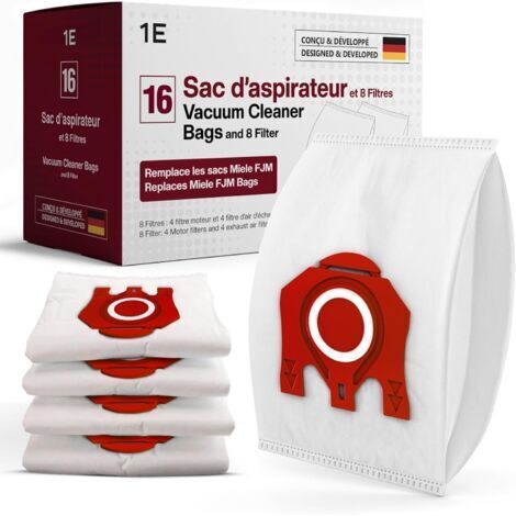 16 sacs pour aspirateur [Compact C2 & C1, Complete C1] – remplace FJM – inclut 4 filtres moteur & 4 filtres d’échappement [séries S6000, S4000, S700, S500, S300 & S200] – remplace 9917710, 10408420
