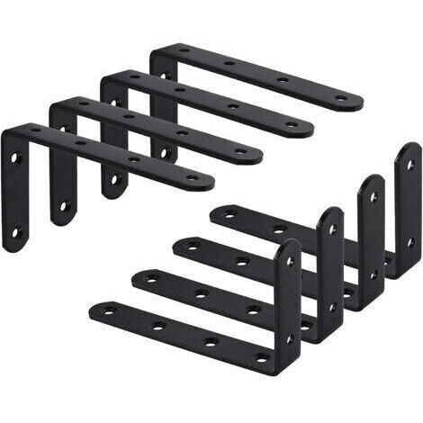 Support étagère murale en fer noir – Lot de 8 équerres 125x75x3mm – Résistant à la rouille – Fixation pour meubles et déco (1/4)