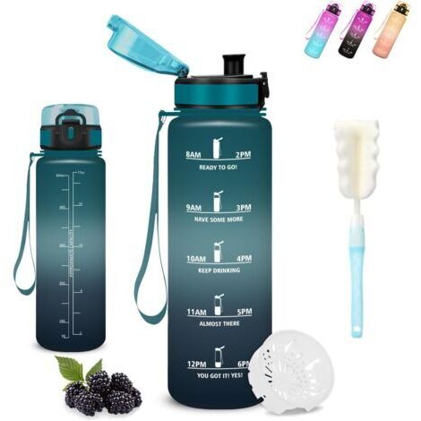 Gourde- 0.5l- Gourde Enfant, Anti Fuite, Gourdes Graduée, Facile à Nettoyer, Gourdes Enfant anti Fuite, avec Brosse Éponge, Bouteille d'eau pour École, Camping, Bureau, Natation, Voyage