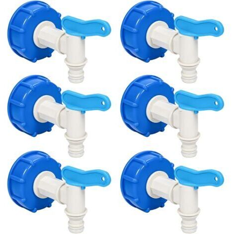 Lot De 6 Robinet Bidon DIN60, Robinets De Vidange Pour Bidon, Robinet Doseur Avec Bec Verseur, Robinet Pour Bidons 15–60 L, Blanc-Bleu (1/5)