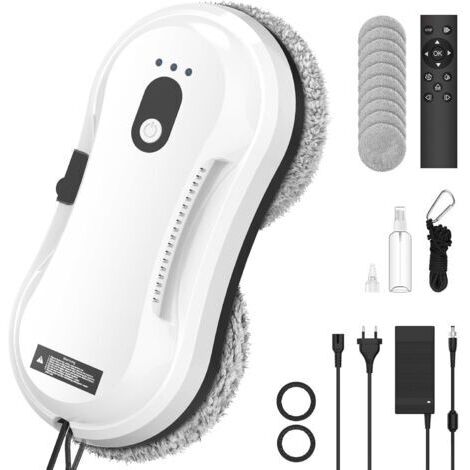 Robot Laveur de Vitre, 5600pa Robot Nettoyeur Vitre Automatique avec Eau Pulvérisée, 3 Modes de Nettoyage, Navigation Intelligente, Système de Sécurité, Moteur sans Balais, Télécommande et 10 Chiffons
