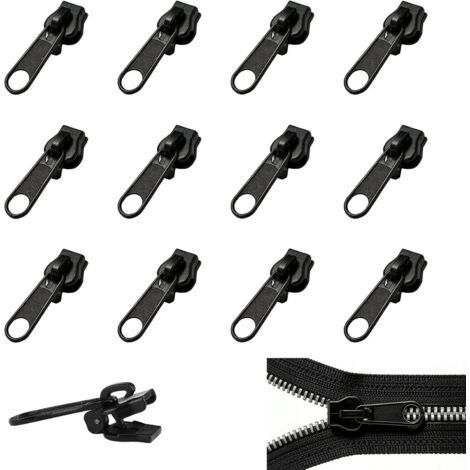 12 Pièces Curseur Fermeture Eclair, Curseur Fermeture Eclair Clipsable en Trois Tailles Réparer Fermeture Éclair de Remplacement pour Couture de Vêtements Veste Valises Manteaux