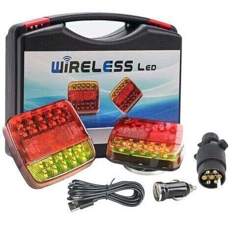 Plaque de feux sans fil pour remorque, kit éclairage arrière remorque magnétique feu led wifi,rechargeable LED feux arrière remorque sans fil magnétique 12V 24V, LED feux de remorque étanche