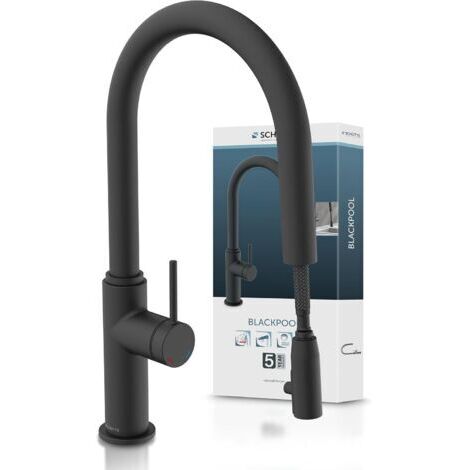 Blackpool 79566 Robinet de cuisine avec douchette extractible, robinet 360 degrés pour la cuisine, mitigeur monocommande, mitigeur d'évier avec douchette extensible, noir