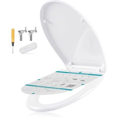 Abattant WC Forme O, avec Frein de Chute, Siège en Uréa-duroplast,Poignée, Clipsable, Lunette de Toilettes Universel, Installation Facile, Capacité 300 kg, Blanc BTL101WZ01 (1/5)