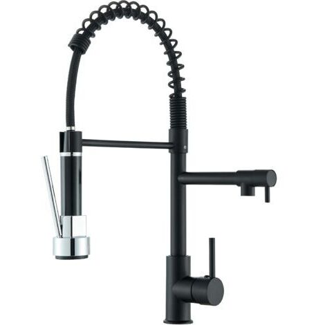 Robinet de Cuisine Noir Mitigeur Cuisine Deux Jets Robinet Avec Douchette Flexible et Pivotante Robinetterie Rétractable évier Bec Haut Robinet D'Évier À Arc Élevé Rotatif À 360°