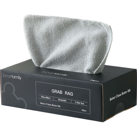 Boîte de 20 chiffons de nettoyage en microfibre 20cm x 20cm, en boîte, réutilisables, gris (1/4)