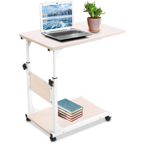 Bureau d'ordinateur portable amovible multifonctionnel portable avec roulettes, lit, canapé, livres, blanc (1/5)