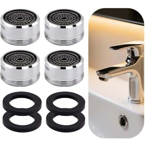 4PCS Économiseur d'Eau pour Robinet M24 avec Débit 5L/min, Mousseur Robinet en Laiton Chromé avec Filtre Anticalcaire Intégré, Embout Universel pour Cuisine et Salle de Bain, Installation Facile