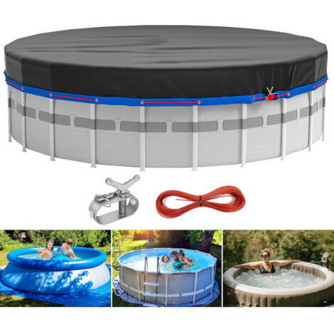 COOCHEER Couverture de piscine hors sol ronde avec câble en acier assorti + tendeur de câble, tissu de haute qualité UPF50+, excellent effet imperméable et anti-poussière (18 FT) (1/5)