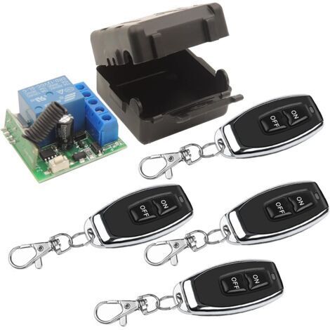 Commutateur de télécommande sans fil universel 433 MHz DC 12 V 1 CH Module récepteur de relais RF avec 4 émetteur, EV1527 Apprendre le code DIY Télécommande (1/5)