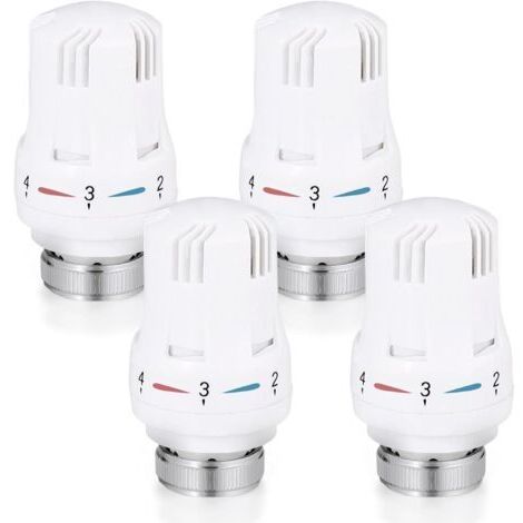 Tête Thermostatique, 4 Pièces Thermostat, Tête De Rechange De Valve De Radiateur Standard M30 X 1,5 Contrôle De La Température Pour La Bureau Et Le Maison, Blanc (1/5)