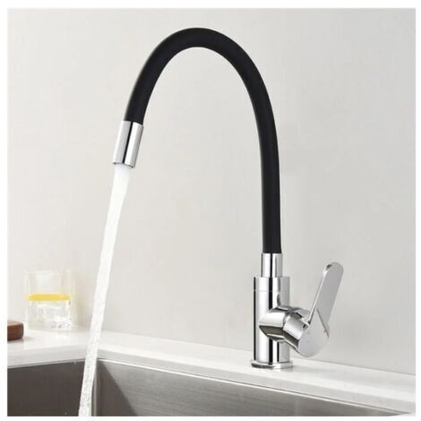 Robinet Cuisine Mémoire de Forme Mitigeur d'évier Courbe en Silicone Noir Robinetterie Chromé Mitigeur Cuisine Flexion Arbitraire Pivotant 360° (1/5)