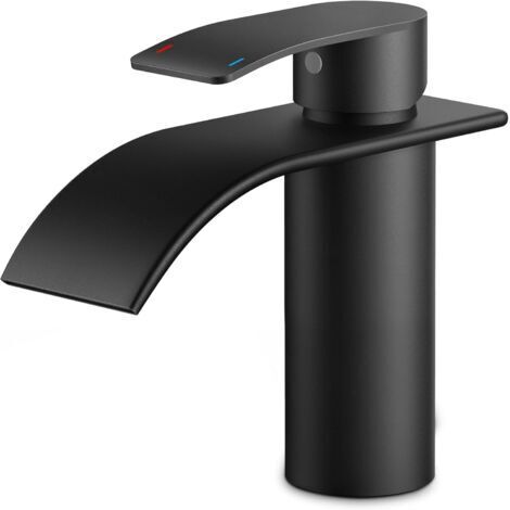 Robinet de Salle de Bain Noir,Mitigeur Lavabo Cascade en Acier Inoxydable,Mitigeur Monocommande pour Eau Chaude et Froide dans la Salle de Bain, Économiseur D'eau et D'énergie (1/5)
