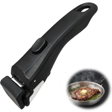 Poignée Détachable pour Casserole Universelle Amovible Résistante à la Chaleur 250°C Support 10kg Poignée Antidérapante Compatible avec Tefal la Plupart des Ustensiles de Cuisine (Noir)