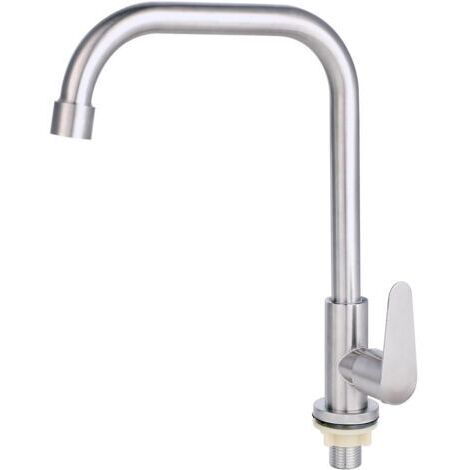 Robinet Cuisine - Robinet Eau Froide, En Acier Inoxydable 304, Pivotant à 360°, avec Monocommande, Idéal pour Évier, Cuisine ou Buanderie(Convient pour l'ouverture 2.1-4.0cm) (1/5)