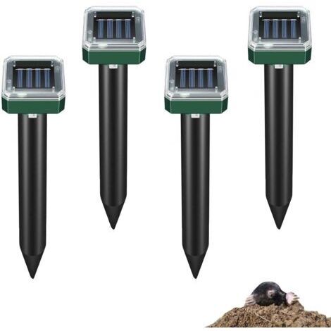 Anti Taupe Solaire Vibration et Ultrasons, Repulsif Taupe Solaire pour Protéger Votre Jardins Pelouse des Taupes, Marmottes, Campagnols, Serpents et Gaufres, 4 Pièces
