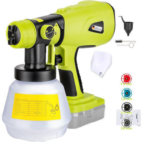 Pulvérisateur de peinture sans fil 20V – Pistolet HVLP pour surfaces variées – Buses 1,0/1,8/2,5/3,0 mm – Compatible batteries Ryobi 18V (1/5)