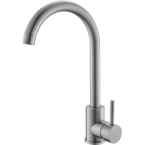 Robinet de Cuisine Miigeur Cuisine Mono Commande Rotation 360° Robinet Évier Modern Design Inox 304 Nickel Brossé (1/5)