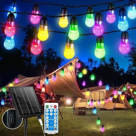Guirlande solaire d'extérieur, 18m 50 LED Guirlande Lumineuse Exterieure Solaire, 8 modes, étanche IP65, boules en cristal, guirlande lumineuse solaire pour balcon, jardin, terrasse et fête