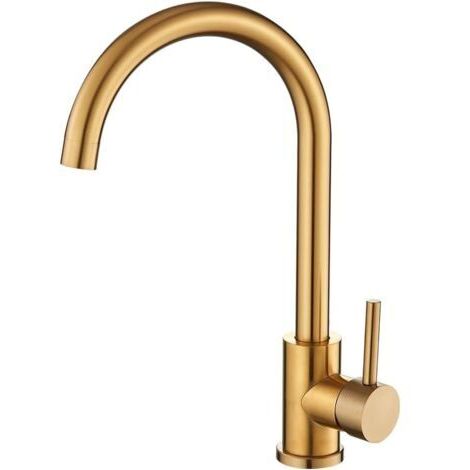 Robinet Cuisine Evier Robinet Mitigeur 360° Swivel, Haute Pression, Economie d'Eau Installation Facile et Rapide Laiton, Acier Inoxydable, Doré Brossé, Série Misisipi