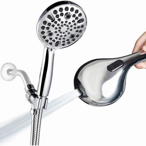 Modèle 9+1 innovant, pomme de douche rehausseur chromée élégante, tuyau et support en acier inoxydable de 59,1 pouces inclus (1/4)