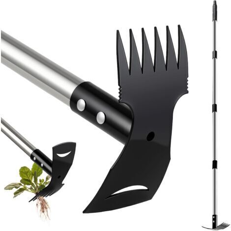 Binette Jardinage avec Manche Long(148cm), Outils de Jardin avec Binette et Râteau de Désherbage, Desherbeur Manuel, Houe de Jardin avec 6 Griffes pour Ameublir, Aérer et Désherber Le Sol (1/5)