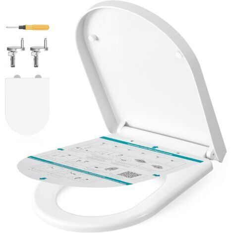 Abattant WC Forme D Allongé, avec Frein de Chute, Poignée, Clipsable, Lunette de Toilettes Universel, Installation Facile, Siège en Plastique PP, Capacité 300 kg, Blanc BTL003WZ01 (1/5)