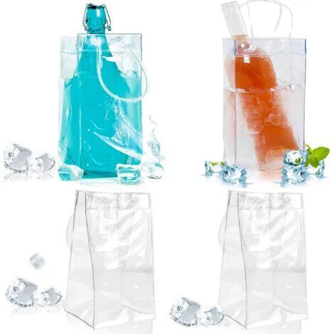 Sacs de glace pour bouteille de vin, paquet de 4 sacs de bouteille de vin transparents CE, sacs de vin réutilisables, sacs de glace pour champagne, bière réfrigérée, boissons (1/5)