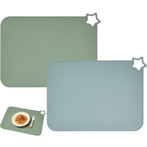 Sets de Table en Silicone pour Enfant (2 Pièces), Vert Bleu, Nettoyage Facile, Idéal Bébé Chaise Haute, Restaurant, Voyage (1/5)