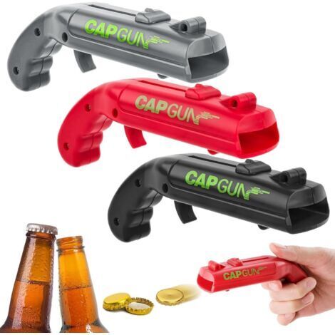 3 Pièces Ouvre-bouteille, Ouvre Bouteille de Pistolet, Cap Gun Ouvre-Bouteilles de Bière, Pistolet Décapsuleur de Tireur de Lanceur, Décapsuleurs à Capuchon pour Bar Fête et Cadeau, 13 x 5 cm-