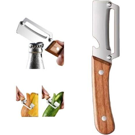 Éplucheur multifonctionnel en acier inoxydable avec manche en bois outil de mise en conserve couteau de cuisine et éplucheur Ambidextrous