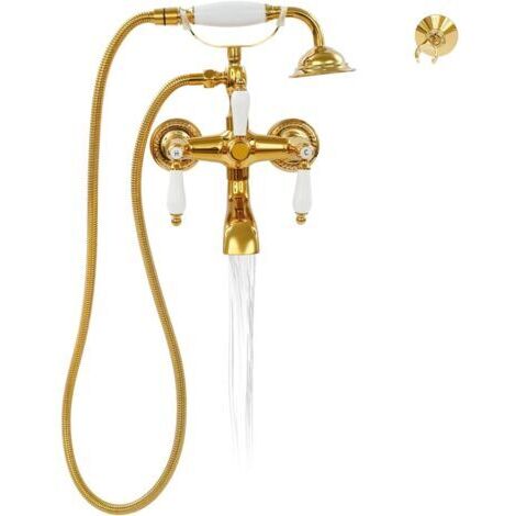 Robinet mural de baignoire avec douchette, séparation eau froide/chaude, bec orientable 360°, tuyau 1,5m et raccord G1/2, robinetterie de lavabo en laiton et céramique, robinet de douche pour hôtel à