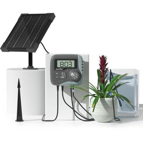 RAINPOINT Système d'irrigation solaire automatique 45 l/h avec minuterie programmable, batterie de 2600 mAh, pour jusqu'à 15 plantes en pot de jardin, de balcon et de serre (1/5)