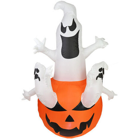 Fantôme de citrouille décoratif gonflable d'Halloween, décoration gonflable avec lumières de jardin LED, fantôme, citrouille, adapté à la maison de pelouse de patio extérieur intérieur (1/4)