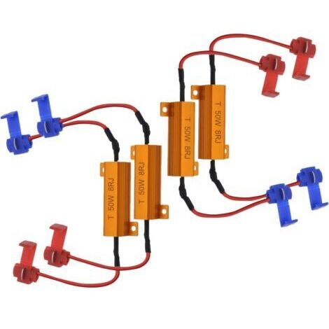 4pcs 50W 8 ohms Résistances de Charge LED Résistance de Charge de Phare Feux de Brouillard Décodeur LED Clignotants Résistance Décodeur Fil (Fix Hyper Flash, Avertissement Cancellor) (1/5)