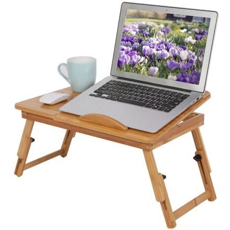 1 étagère réglable en bambou pour lit de dortoir, bureau pour genoux, support de plateau de lecture portable (1/5)