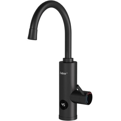 Robinet électrique 220 V - 3,3 kW - Avec chauffe-eau instantané pour la cuisine - Robinet d'eau chaude rotatif à 360° - Avec affichage numérique de 30 à 45 °C - Noir (1/5)