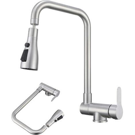 Mitigeur Cuisine Rabattable, Robinet Cuisine Rabattable Avec 3 Jets Modes,robinet Cuisine Pliable Pour Fenêtre,Mitigeur Evier Cuisine En Acier Inoxydable 304 Brossé (Brossé)