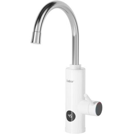Robinet électrique 220 V - 3,3 kW - Avec chauffe-eau instantané pour la cuisine - Robinet d'eau chaude rotatif à 360° - Avec écran numérique 30 à 45 °C - Blanc (1/5)