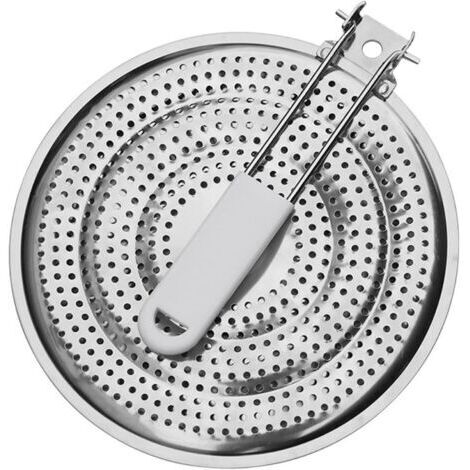 Plaque diffuseur de chaleur en acier inoxydable pour cuisinières à gaz et électriques avec poignée pliable froide au toucher, empêche les brûlures et les fissures (acier inoxydable) (1/5)