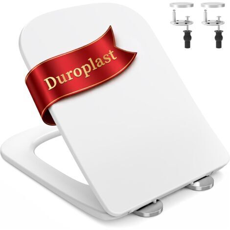 Abattant WC avec Frein de Chute, Duroplast Haute Qualité, Forme en Carré, Déclipsable pour un Nettoyage Facile, Supporte jusqu’à 200 kg, avec Chevilles en Caoutchouc, Stabilité sans Jeu, Blanc