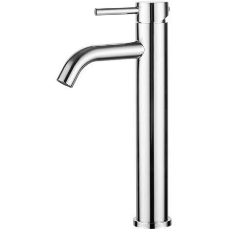 M11203, Robinet de Lavabo, Robinet Mitigeur Lavabo Haut de Salle de Bains avec Bec Haut, Mitigeur avec Raccordement Eau Froide/Chaud, Chromé, Argent (1/5)