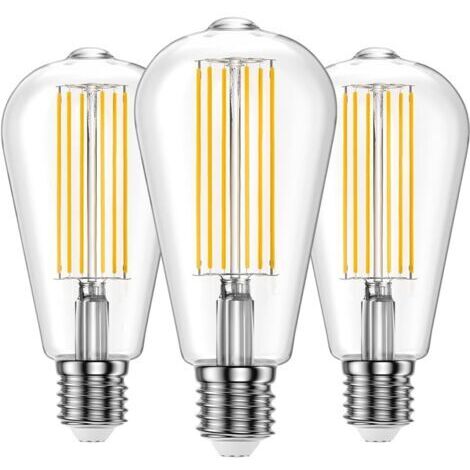 Ampoule LED Edison Vintage, E27 10W ST64 filament Ampoules, Blanc chaud 2700K Verre Transparent Décorative Lampe 1000 lm, Non Dimmable, Idéal pour Maison Bars Café Restaurant, Lot de 3 (1/5)
