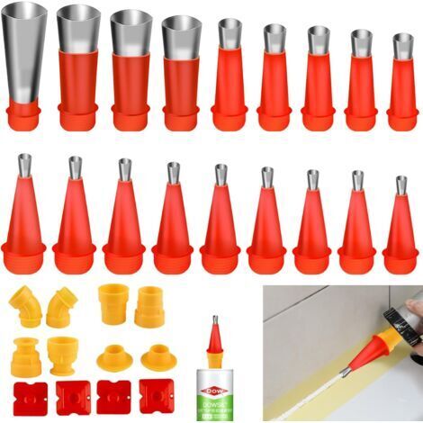 30 Pcs Calfeutrage Buse Applicateur Réutilisable, Amovibles Applicateur de Buse de Calfeutrage, Plusieurs Tailles Acier Inoxydable Calfeutrage Buse Applicateur pour Fenêtres, Coins (1/5)