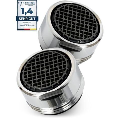 Lot de 2 régulateurs de jet M24 - Débit d'eau 5 l/min - Filtre anti-calcaire High Tech avec filtre sphérique - Mousseur en laiton chromé - Embout régulateur de jet pour robinets (1/5)