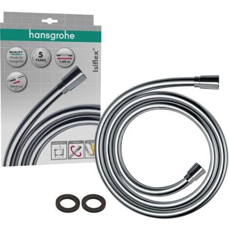 Isiflex - Flexible de douche universel 1,60 m, tuyau de douche avec protection anti-pliure et écrou tournant anti-torsion, avec joints d'étanchéité, Chromé, 28276000 (1/5)
