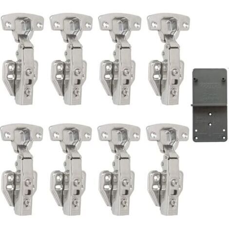 Charnières à fermeture amortie avant 110° 35 mm avec amortisseur hydraulique pour porte d'armoire de cuisine Charnière automatique Amortissement intégré Lot de 8 pièces (1/4)