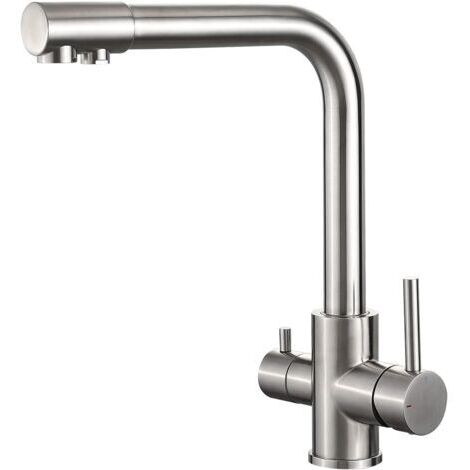M22109A Robinet Cuisine 2 Modes Pulvérisation, Pivotant 360°, Mitigeur Monocommande Acier Inoxydable Brossé, Froid et Chaud, Installation Facile Évier Simple/Double (1/5)
