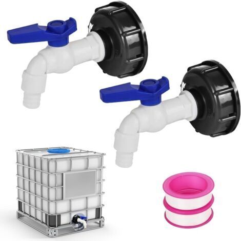 Lot de 2 Robinet Cuve 1000L,1/2" Plastique Adaptateur de Réservoir,Raccord Cuve 1000 Litres, Diamètre de Sortie 16 mm,IBC Robinet Cuve pour Robinet de Jardin,Robinet Recuperateur Eau de Pluie (1/5)
